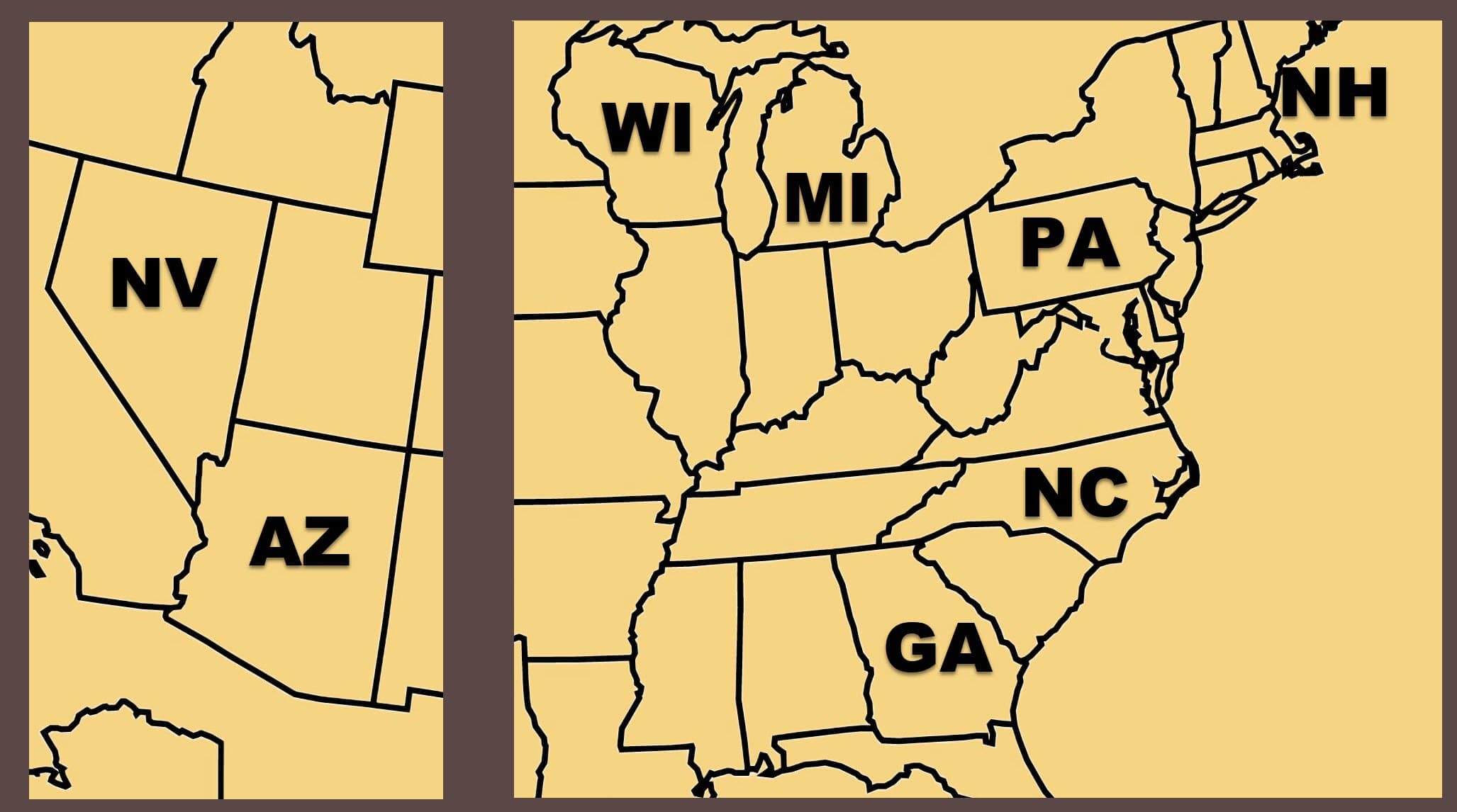 Sectioned USA  states – brown fill